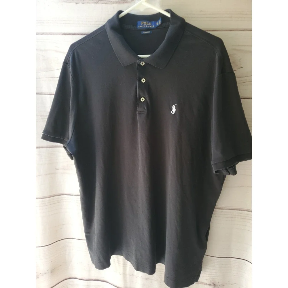 Polo Ralph Lauren Black Polo White Pony Logo Classic Fit Size Large